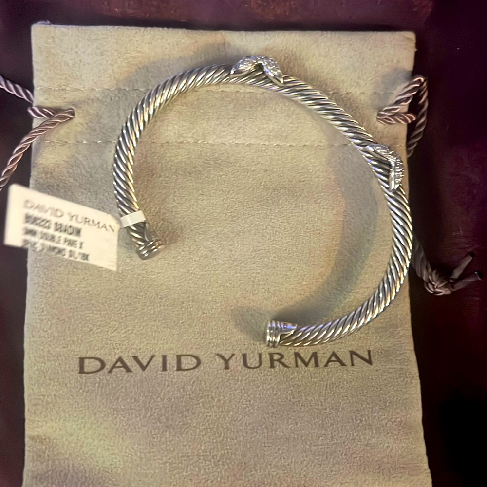 COPY - *RARE* David Yurman double X 5mm pave diamond reverse cuff bracelet. Siz…